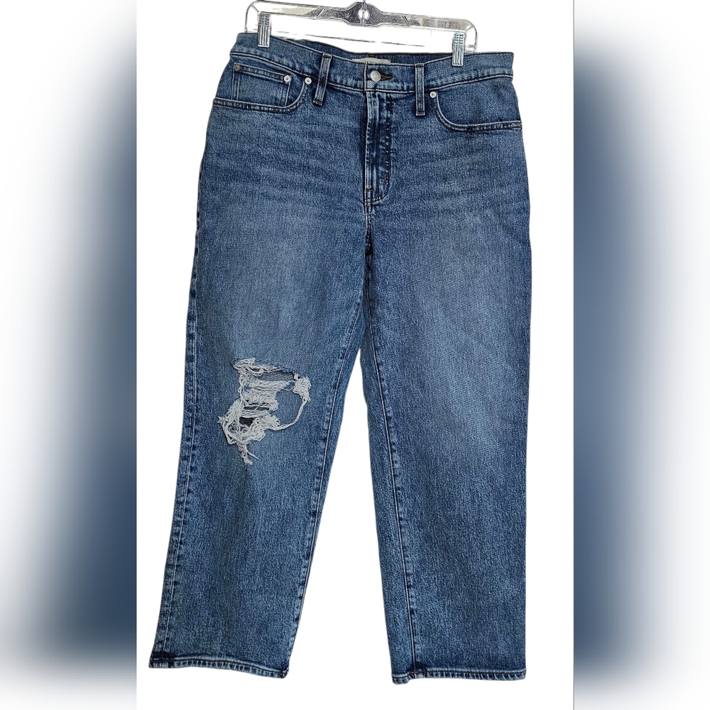 Madewell Women Jeans The Perfect Vintage Straight Kingsbury Wash KneeRip Edition